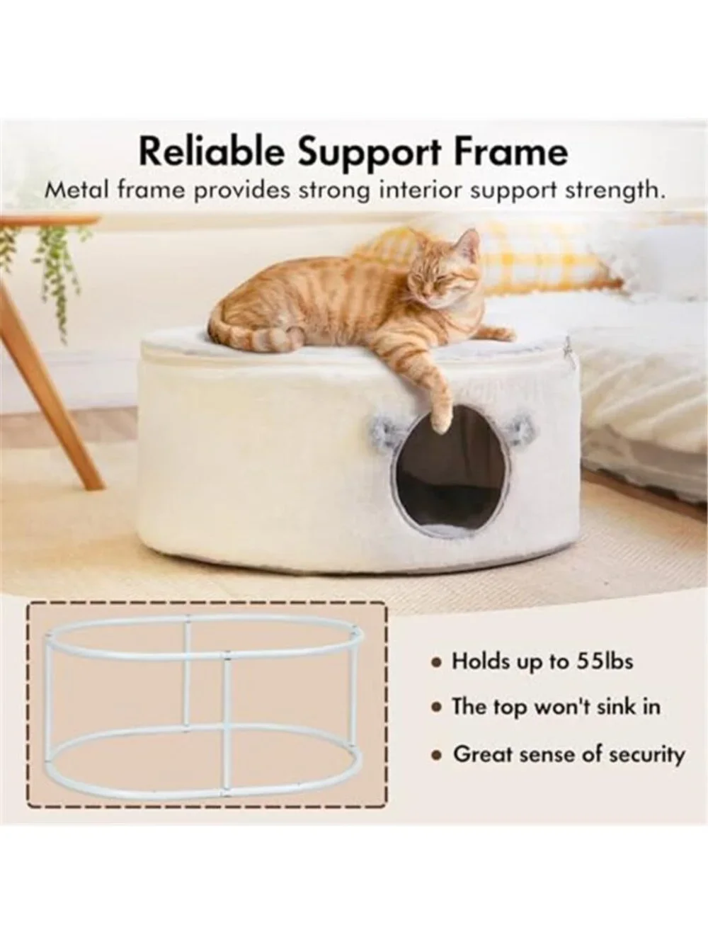 Cat Cave Bed Enclosed Pet Bed Cat Condo Hideaway Plush Washable